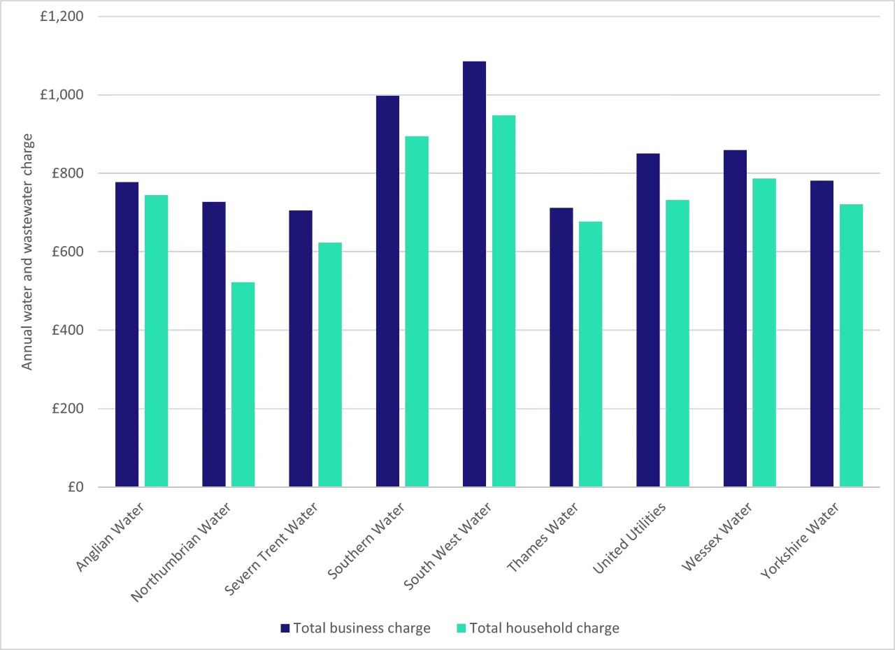 Graph comparing business and domestic water rates in 2025.
