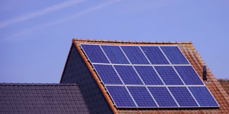An array of solar panels installed on a residential roof.