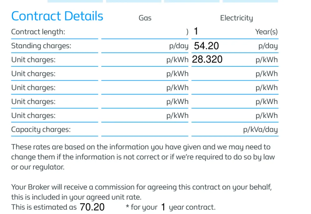 Business energy contract extract - broker commission