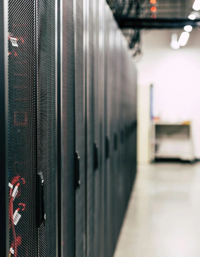 View of an AI data centre server rack